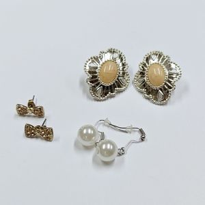 3 Pairs Cute Pink and Pearl Earrings